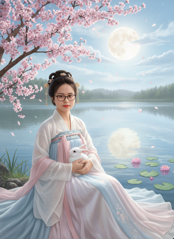 Hằng Nga cùng thỏ ngọc – Tạo Ảnh Nghệ Thuật Với AI